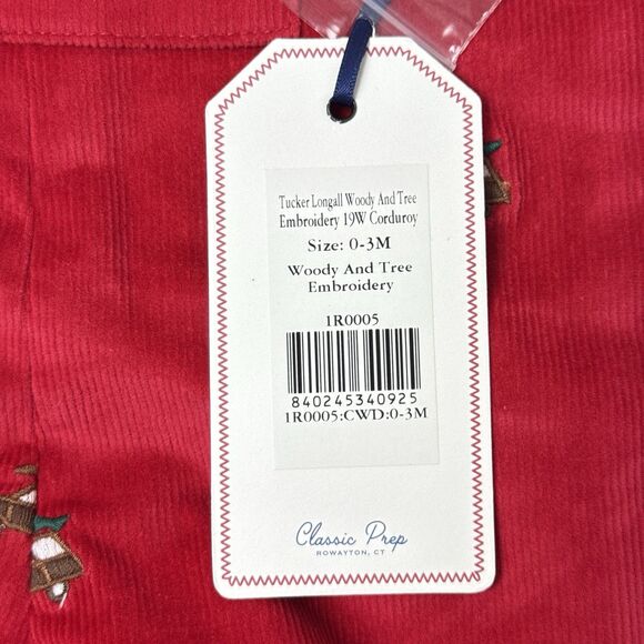 Classic Prep Tucker Longall 0-3M Red Christmas Tree Embroidery Corduroy Jumpsuit - Picture 8 of 13